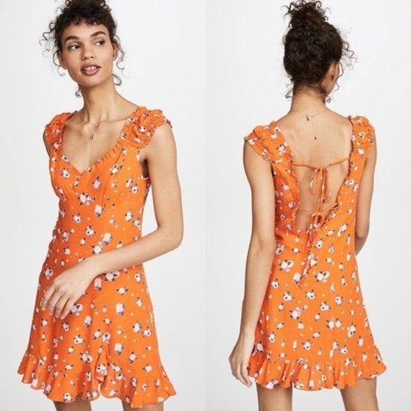 Free People Like A Lady Mini Dress in Orange Floral Print Size Large Sz L - Picture 5 of 11